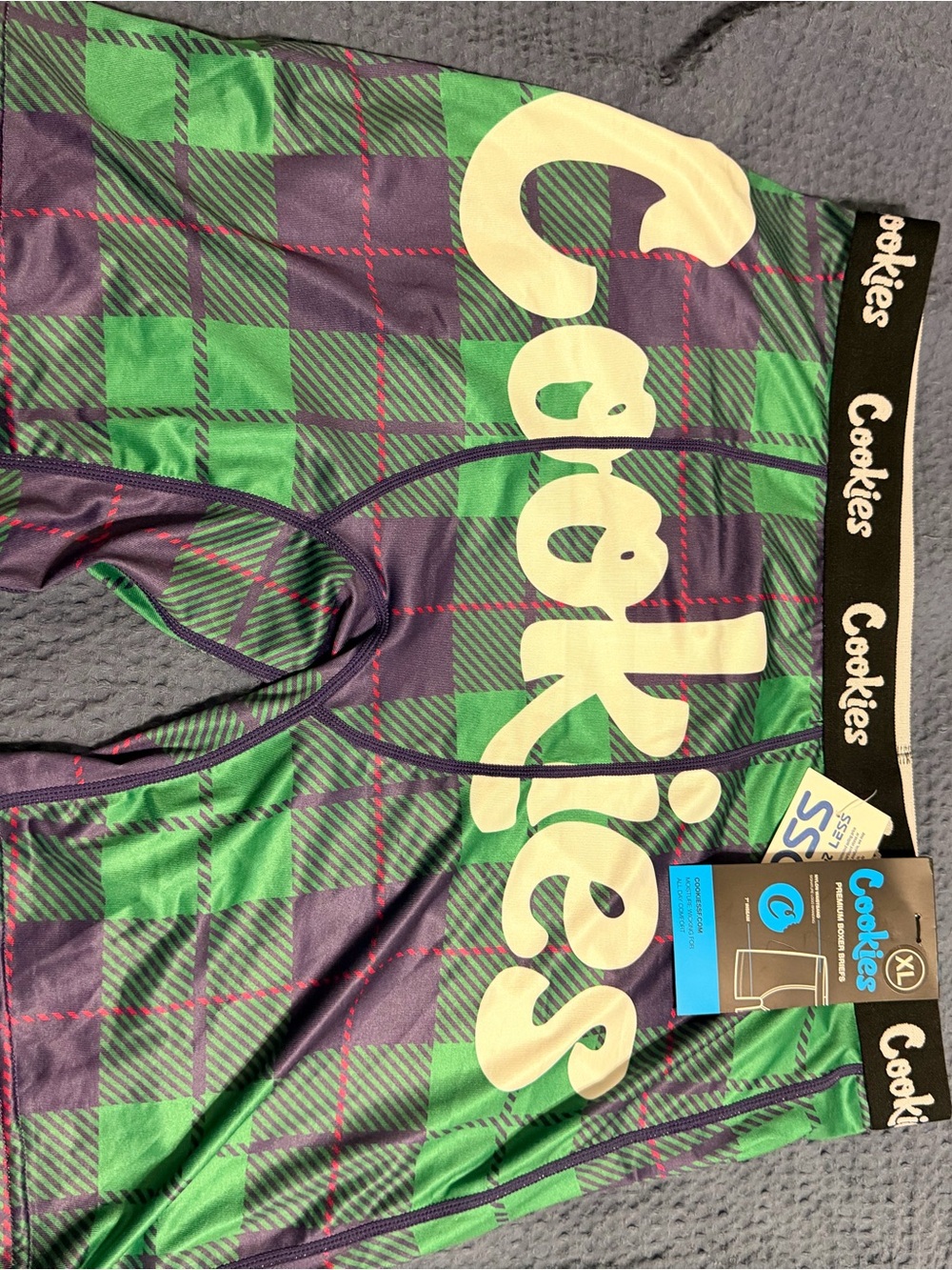 Cookies Men’s Green & Purple Plaid Boxer Briefs with Branded Waistband
